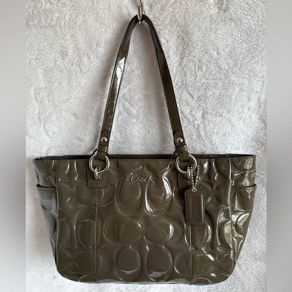 Coach Signature C Embossed Patent Leather Tote - Picture 1 of 15
